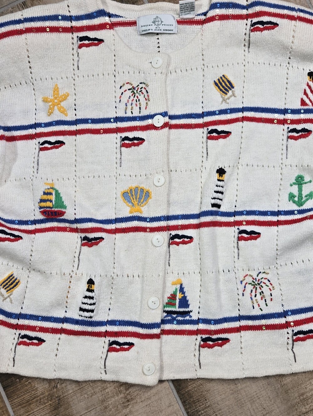 Philip & Jane Gordon Design Options Cream Nautical Fireworks Sweater Size XL - Picture 6 of 15